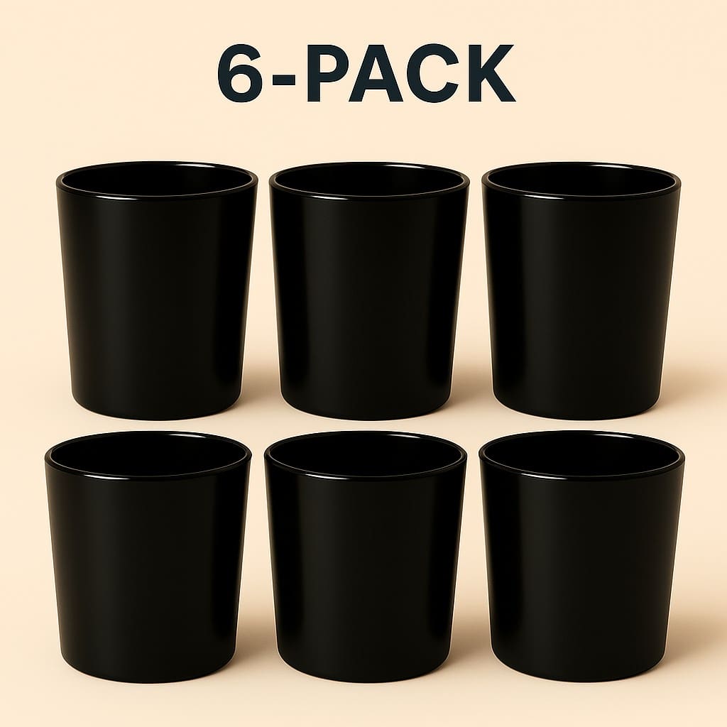sticla220negru6pack Recipiente din Sticla pentru Lumânări | 220ml | 6 buc | Negru Lucios - imagine 1