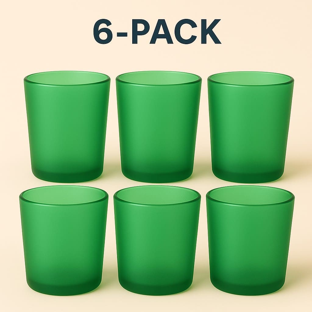 sticla220verde6pack Recipiente din Sticla pentru Lumânări | 315ml | 6 buc | Verde Frosted - imagine 1