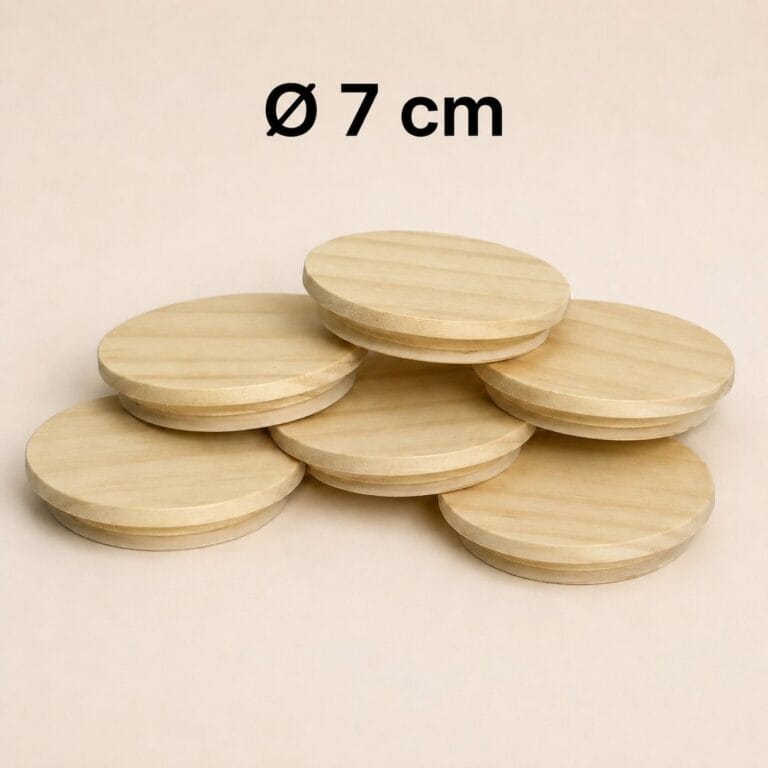 Capace din lemn natur - Diametru 7cm | 6 buc