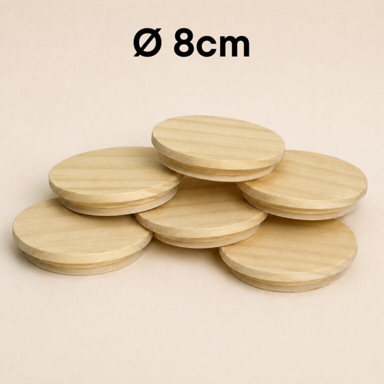 Capace din lemn natur - Diametru 8cm | 6 buc