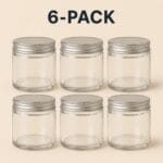 Recipiente din Sticla pentru Lumânări | 100ml | 6 buc | Transparent | Capac aluminiu
