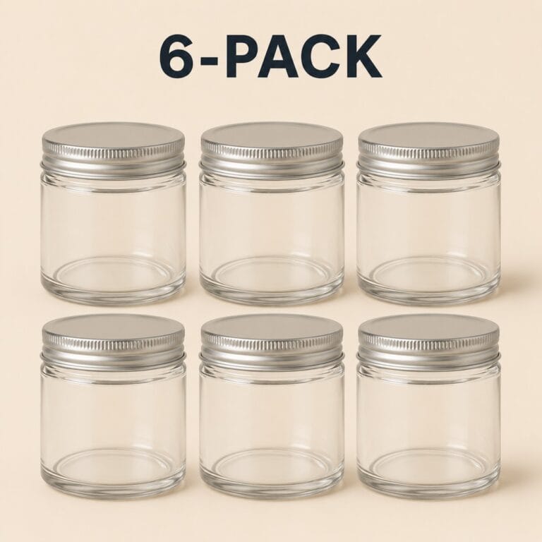 Recipiente din Sticla pentru Lumânări | 100ml | 6 buc | Transparent | Capac aluminiu