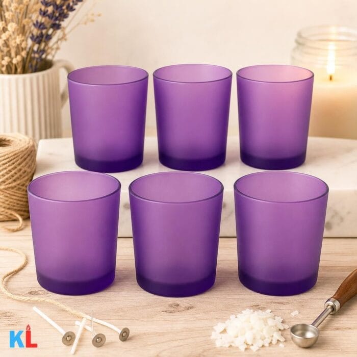 Recipiente din Sticla pentru Lumânări | 220ml | 6 buc | Mov Frosted - imagine 4