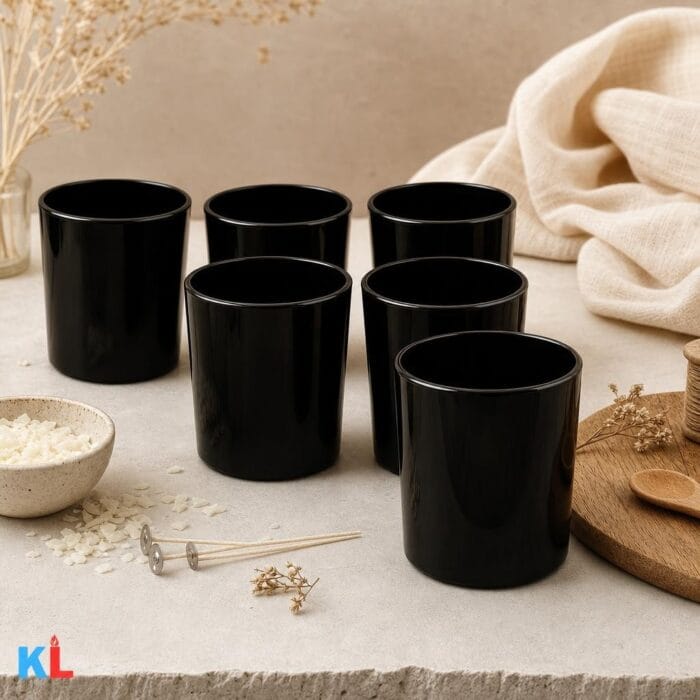 Recipiente din Sticla pentru Lumânări | 220ml | 6 buc | Negru Lucios - imagine 4