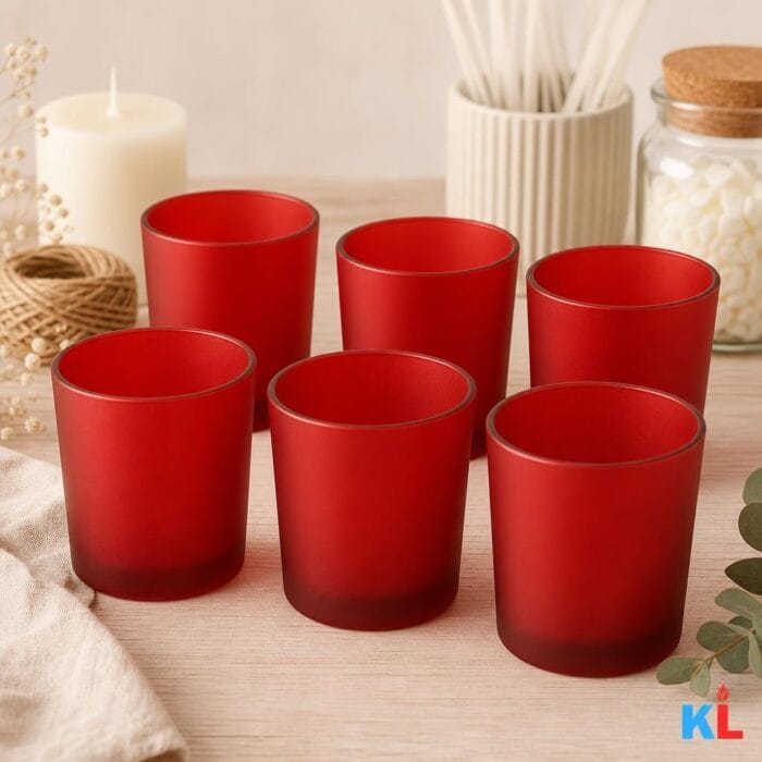 Recipiente din Sticla pentru Lumânări | 220ml | 6 buc | Roșu Frosted - imagine 4