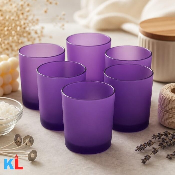 Recipiente din Sticla pentru Lumânări | 315ml | 6 buc | Mov Frosted - imagine 4