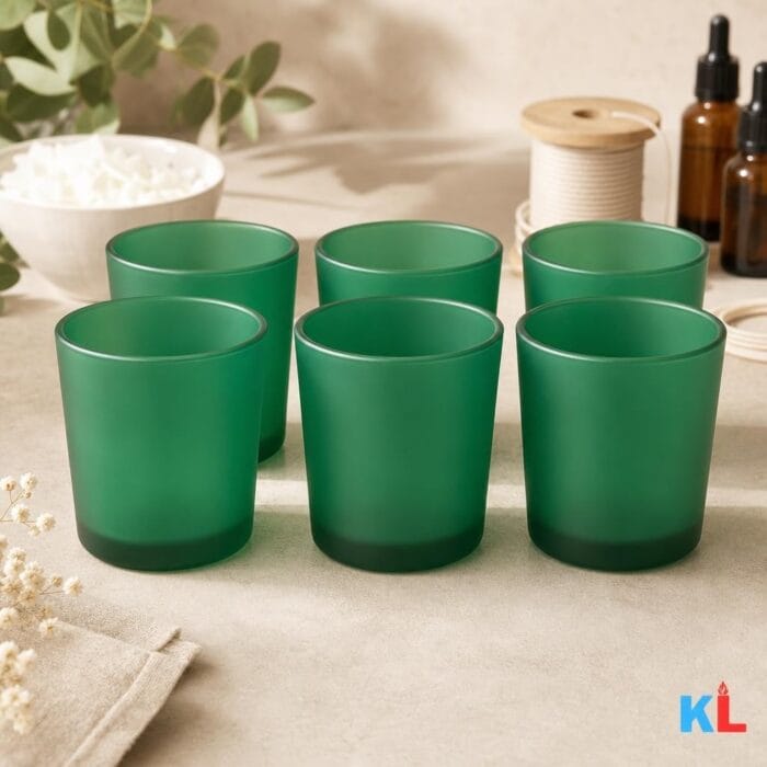 Recipiente din Sticla pentru Lumânări | 315ml | 6 buc | Verde Frosted - imagine 4